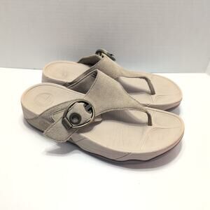 Fitflop Suede Beige Thong Sandals Side Buckle WobbleBoard Women's Size 9